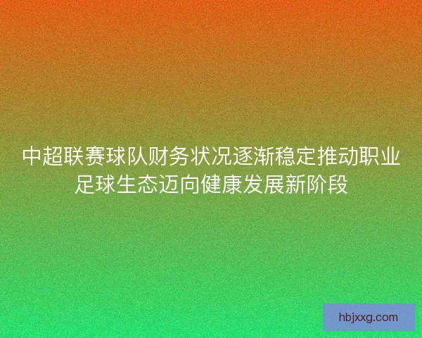 中超联赛球队财务状况逐渐稳定推动职业足球生态迈向健康发展新阶段